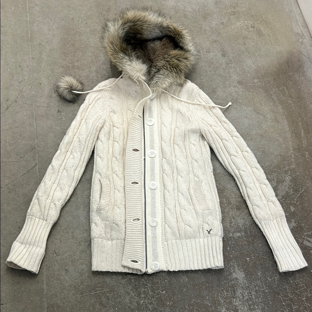 Cozy Cream Cable-Knit Hooded Sweater